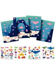 Gommette en fresque, kit de 16 planches sur 4 thèmatiques diffèrentes + 16 planches de gommettes