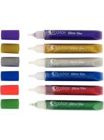 Blister de 6 tubes de colle pailletée 10ml, couleurs assorties