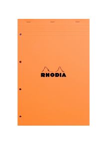 Bloc de bureau 80g Rhodia agrafé en tête, 160 pages perforées, petits carreaux, format 21x31,8cm, orange