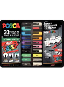 Marqueur gouache Posca, taille et couleur assortie, malette de 20