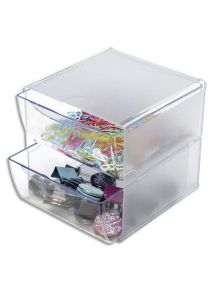 Système modulable cube 2 tiroirs en polystyrène transparent,  format 15,2x15,2x18,2cm