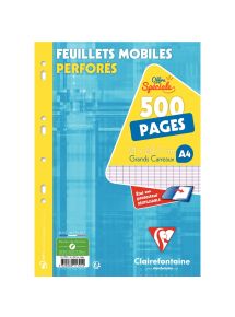 Etui de 250 feuillets mobiles, format A4, séyès, papier 90g, blanc