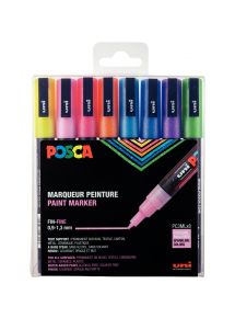 Boîte de 8 marqueurs Posca, pointe fine, couleurs pailletées