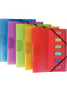 Trieur en polypropylène 3 rabats + élastiques Color Fresh 6 compartiments, coloris assortis