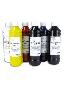 Coffret de 6x500ml de peinture Déco'Vitre coloris blanc, jaune, rouge, bleu, vert et violet