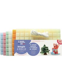 Plaque de cire à modeler de 240g, de teintes pastels assorties + 1m de mèche