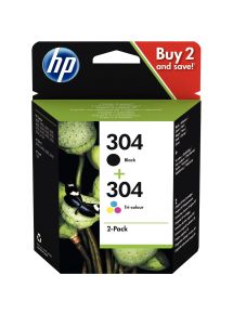 HP 304 pack de 2 cartouches d'encre noire et trois couleurs authentiques (3JB05AE)