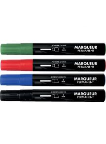 Marqueur permanent pointe ogive étui de 4 couleurs assorties