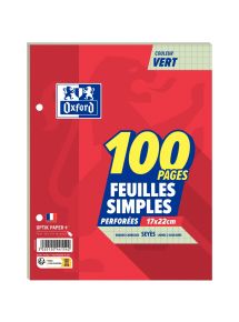 50 Feuillets mobiles 17x22cm, grands carreaux, vert, 80g