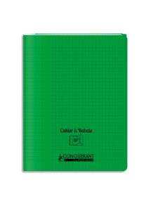 Cahier polypro avec rabat 17x22cm, 96p, grands carreaux, vert