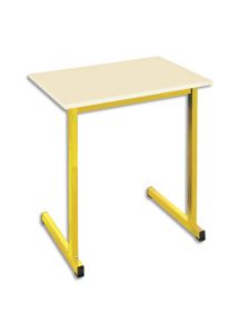 Table scolaire monoplace hêtre piètement jaune, L70xH76xP50cm, taille 6 