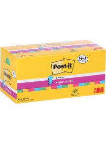 Boite de 16 blocs Znotes super sticky 76 x 76 mm coloris assortis dont  2 gratuits