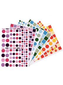 Gommette ronde et carré, pochette de 60 planches de gommettes repositionnables, couleurs assorties