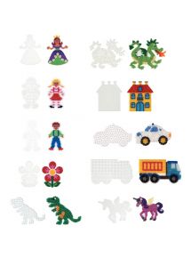 Sachet de 10 plaques préformées pour perles Hama taille midi, formes multi themes