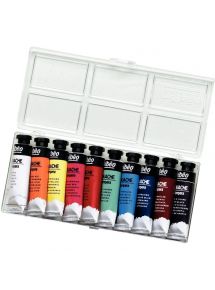 Boîte crystal de 10 tubes de gouache 10ml couleurs assorties