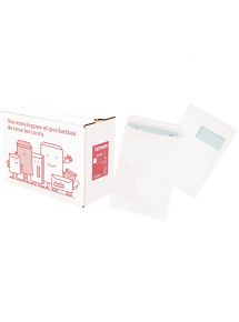 Boite de 250 pochettes blanches 229x324mm 90g bande siliconée fenêtre 50x110mm