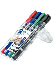 Marquer permanent pointe ogive Lumocolor Duo : pointe fine 0,6mm et pointe ogive 1,5mm, pochette de 4