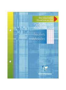 Feuillets mobiles perforés 17x22cm, grands carreaux, 200 pages, 90g