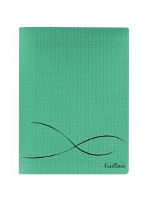 Cahier piqûre 96 pages , 17x22 cm, papier blanc 90g, seyès, couverture polypropylène vert