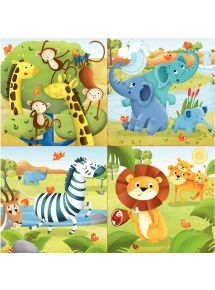 Boite de 4 puzzles progressifs, les animaux de la savane