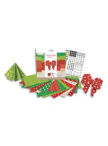 Origami Noël imprimé 2 faces avec 1 planche de stickers yeux, pochette de 60 feuilles 20x20cm