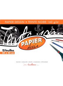 Papier dessin noir 160g, format 24x32cm, pochette de 12