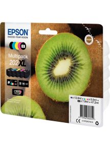 Epson KIWI / 202XL lot 5 cartouches encre NCMJ + noir photo haute capacité authentique T02G740
