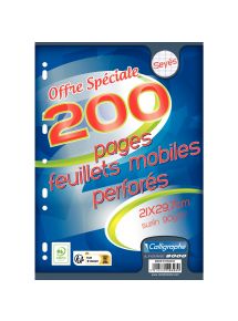 Feuillets mobiles perforés 21x29,7cm, grands carreaux, 200 pages, 90g