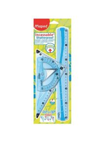 Kit de traçage géométrie incassable : 1 règle 30cm, 1 équerre 2 en 1, 1 rapporteur