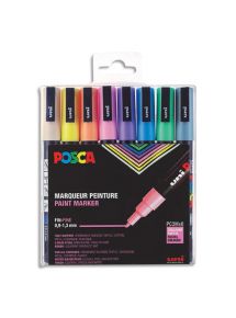 Marqueur gouache Posca pointe fine, écriture 0,9 à 1,8mm, pochette de 8 couleurs assorties pastels