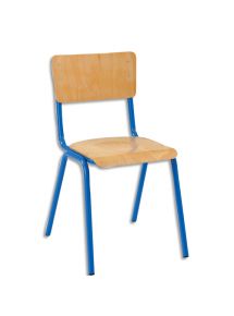 Lot de 4 chaises scolaires Maxim, hêtre , piètement bleu, assise 37x39 cm, taille 6