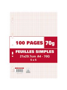 Feuillets mobiles perforés 21x29,7cm , petits carreaux, 100 pages, 70g