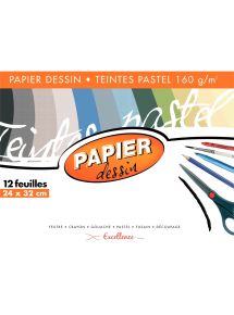 Pochette de 12 feuilles à dessin 160g 24x32cm couleurs pastels