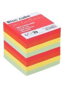 Bloc cube multicolore d'environ 800 feuilles encollées, dimensions : 9 x 9 x 7.5 cm