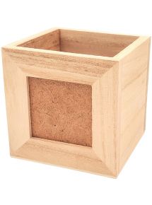 Pot à crayon avec cadre photo en bois à décorer, format 10x10x10cm