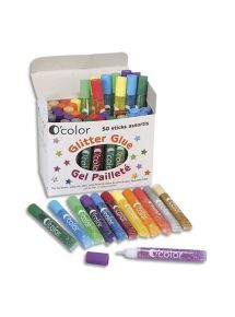 Baril de 50 tubes de colle pailletée 10ml, couleurs vives