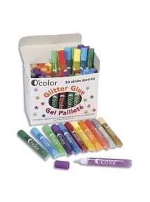 Baril de 50 tubes de colle pailletée 10ml, couleurs vives