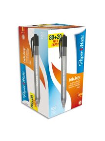 Stylo bille pointe moyenne Inkjoy 100 RT, écriture 0,7 mm, noir, boîte de 100