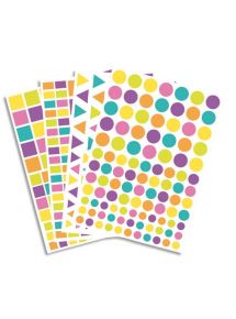 Gommettes pastels et acidulées formes et tailles assorties, sachet de 40 planches