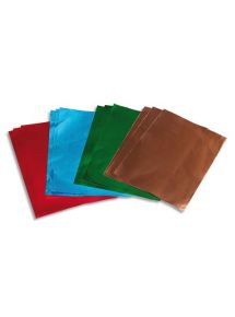 Métal à repousser 21x30cm, couleur rouge, vert, bleu et cuivre, verso argent, paquet de 12