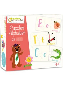 Boîte de puzzles alphabet, 28 puzzles de 3 pièces 11x6cm