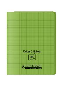 Cahier polypro avec rabat 17x22cm, 48p, grands carreaux, vert