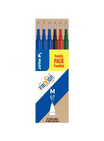 Pochette de 6 recharges écriture 0,7mm Frixion Ball 07 et Frixion Clicker assorties