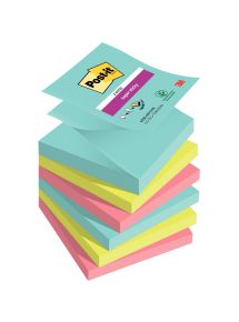 Lot de 6 blocs de 90 feuilles Z-Notes Super Sticky post-it, 76 x 76 mm, couleurs Miami
