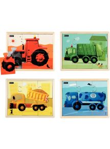 Lot de 4 puzzles, les engins en couleurs