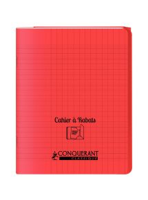 Cahier polypro avec rabat 17x22cm, 96p, grands carreaux, rouge
