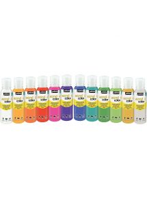Carton de 12 flacons 150 ml de peinture ACRYLCOLOR couleurs pailletées assorties