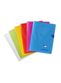 Cahier piqué 24x32cm, 96 pages, 90g, couverture polypro, ligné 8mm + marge, couleurs aléatoires (bleu, vert, jaune, rouge, violet, incolore)